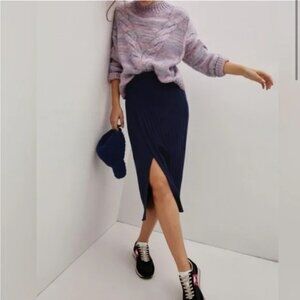 NEW NWT Anthropologie Maeve Leanna Navy Knit Faux Wrap Midi Skirt (M)
